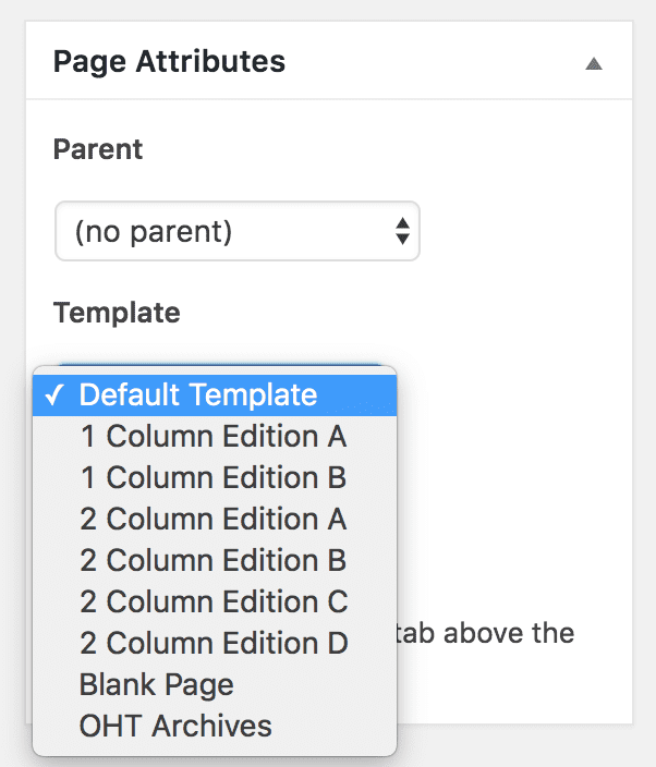 Select your front page template from the "Template" dropdown on the right-hand side